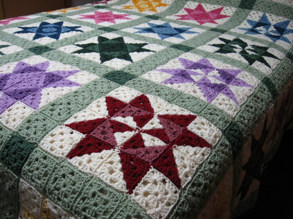 Star Motif Granny Square Bedspread