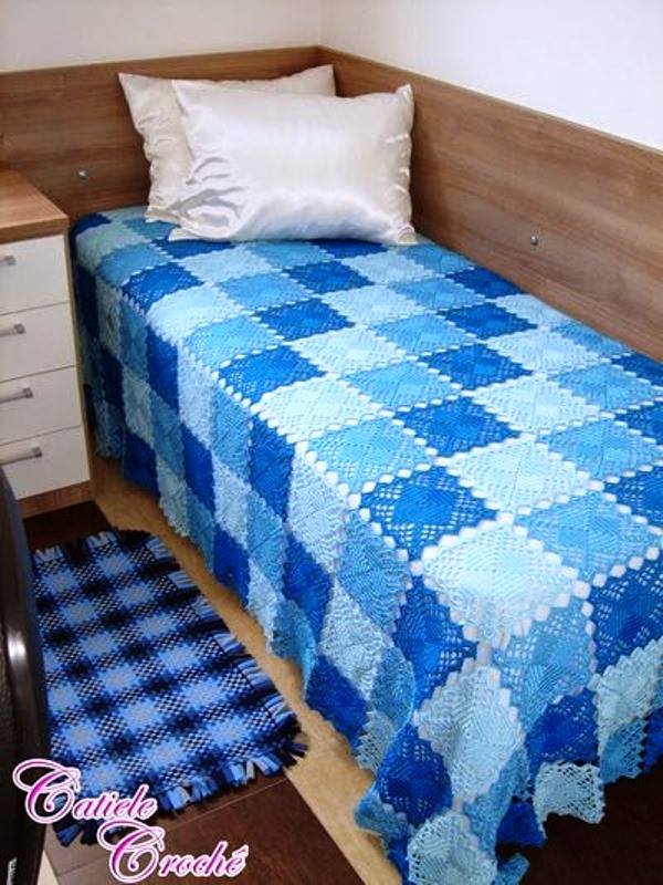 Blue Lace Crochet Squares Bedspread Crochet Kingdom