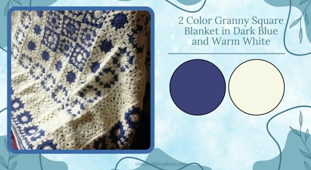 2 Color Granny Square Blanket dark blue and white