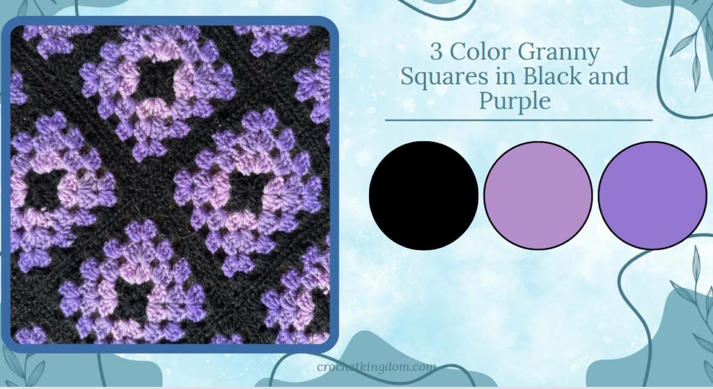 3 Color Granny Square Blanket in black and purple