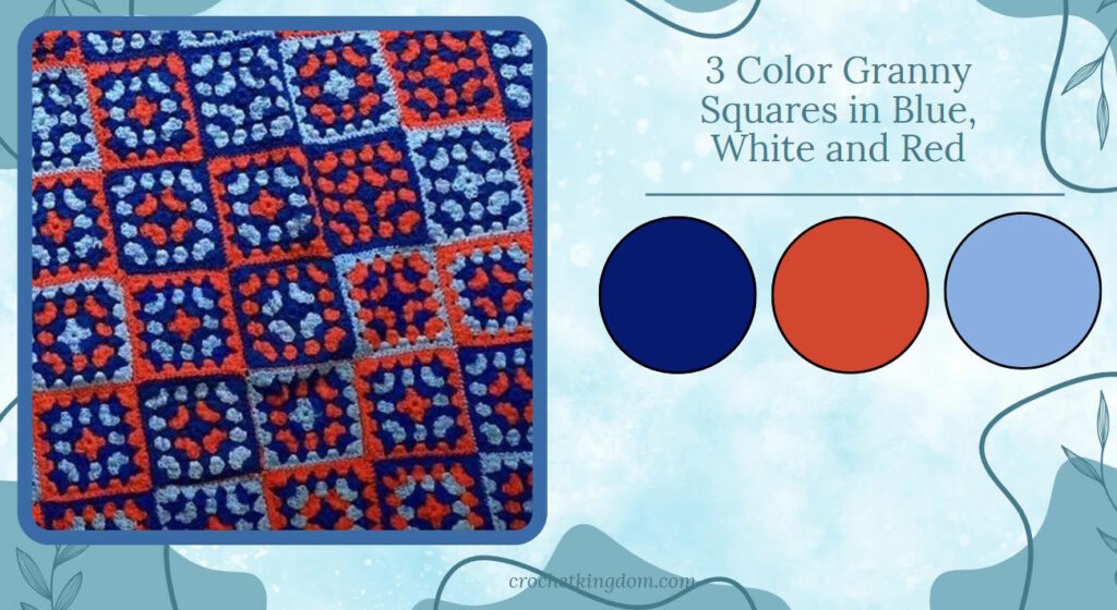 3 color granny square blanket ideas in blue and red