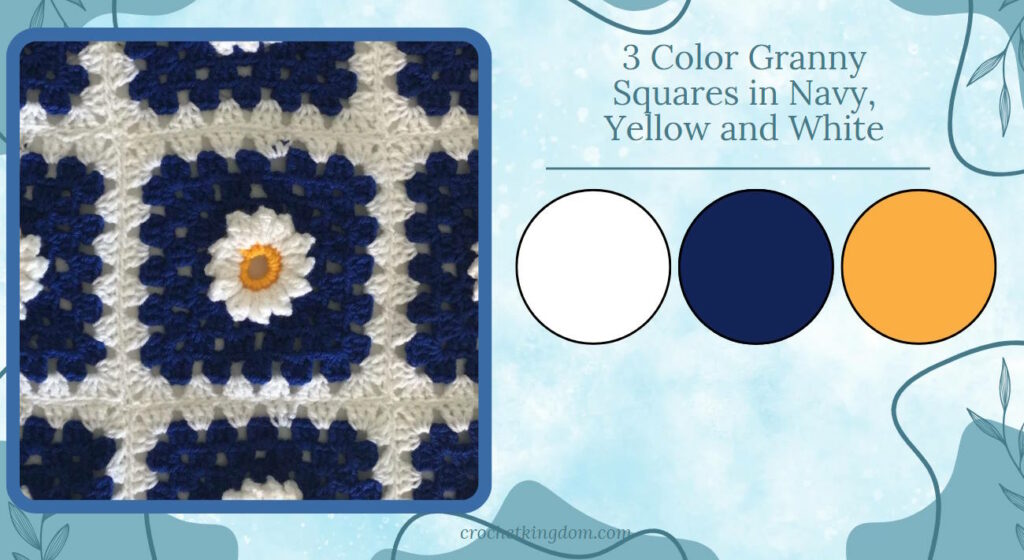 3 color granny square blanket ideas in blue and yellow