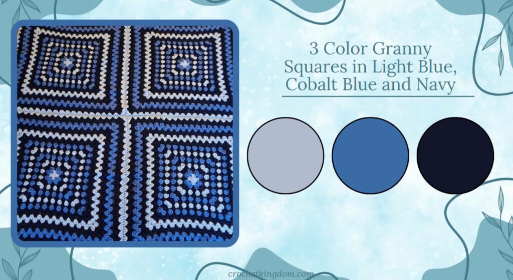 3 Color Granny Square Blanket in monochromatic blue