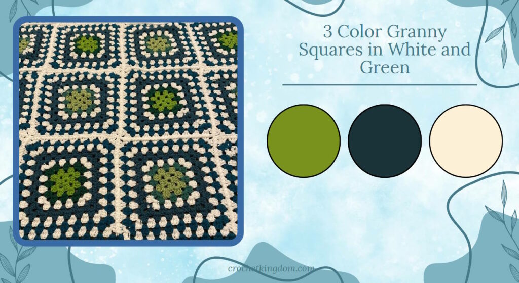 3 Color Granny Square Blanket in green and white