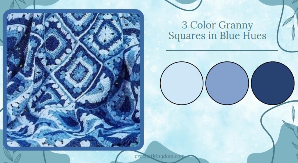 3 color granny square blanket ideas in monochromatic blues