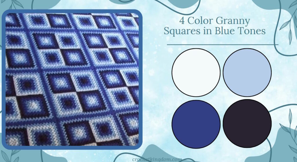 4 color granny square blanket ideas in blue colors