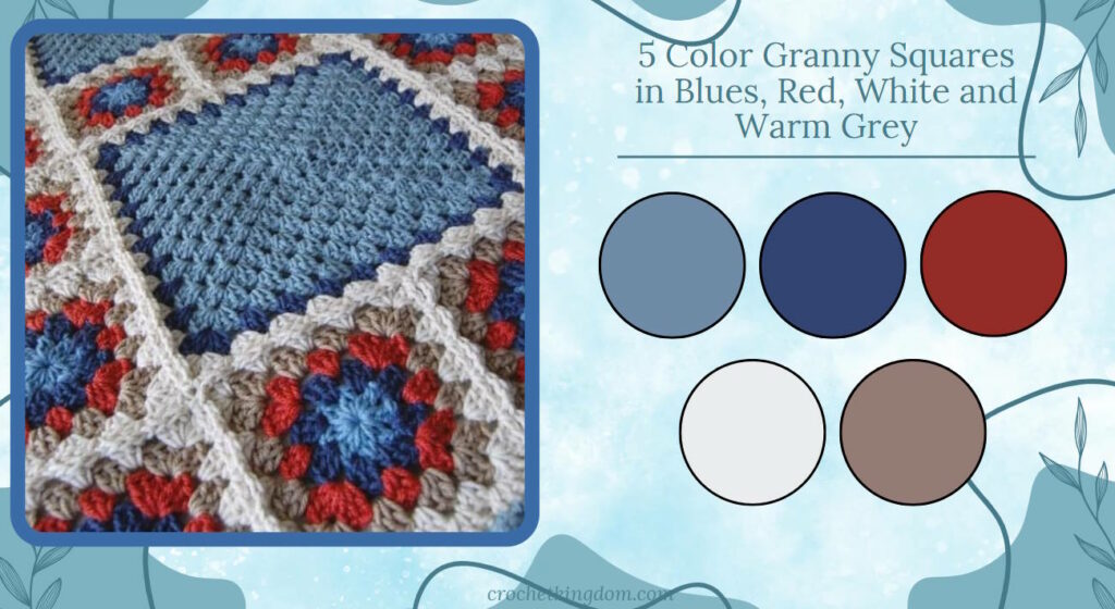 5 color granny square blanket ideas in red, blue and neutrals