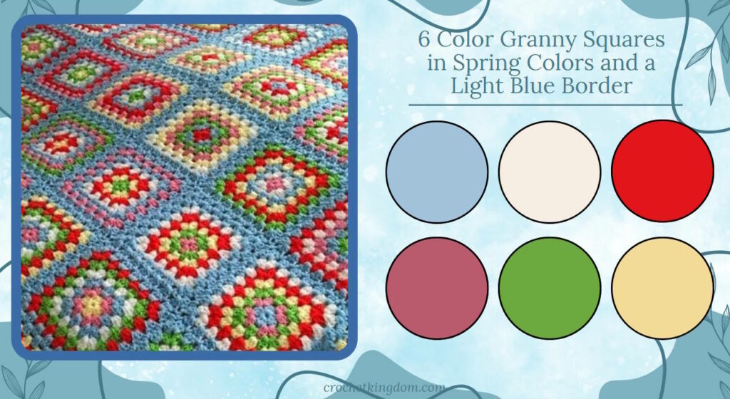 6 color granny square blanket ideas in blue, red and green