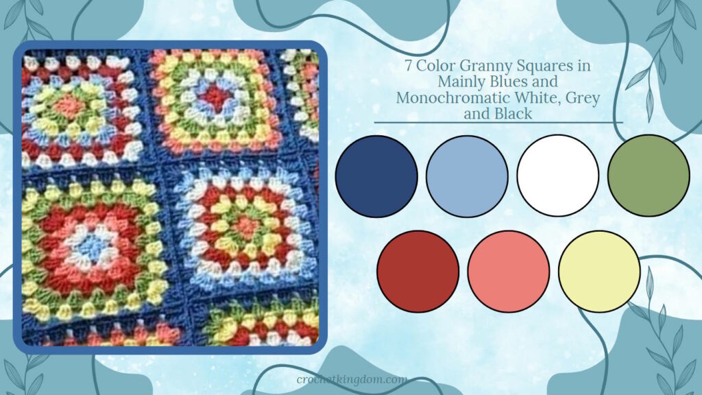 Colorful granny square blanket with a blue border