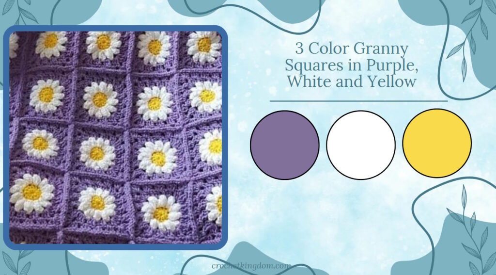 three color granny square scheme purple and yellow