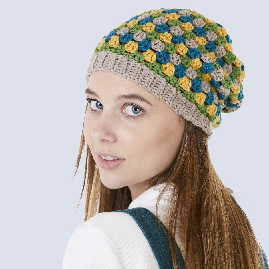 Free Beginner Retro Granny Stripe Beanie Pattern