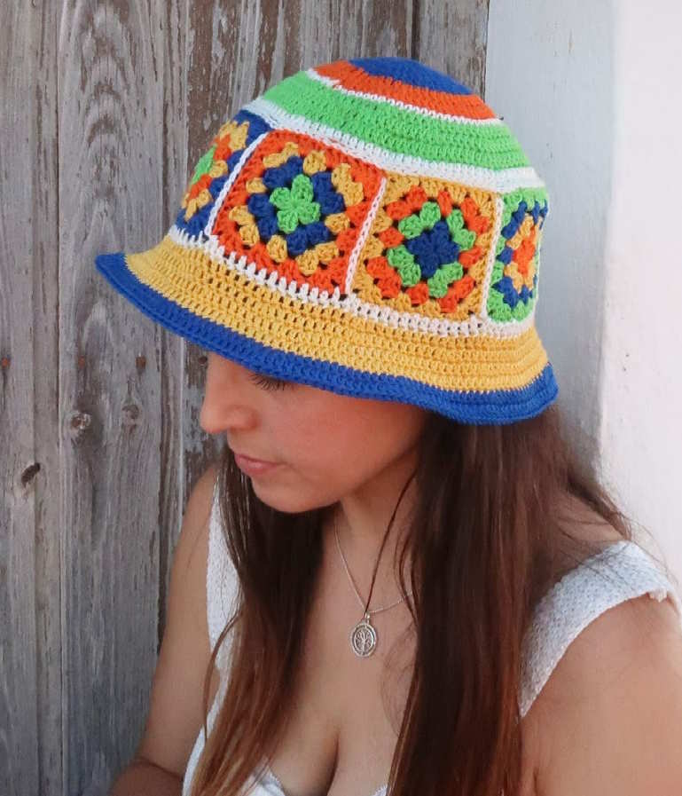 Free Crochet Granny Square Bucket Hat