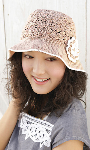 Patterned Crochet Bucket Hat with Flower